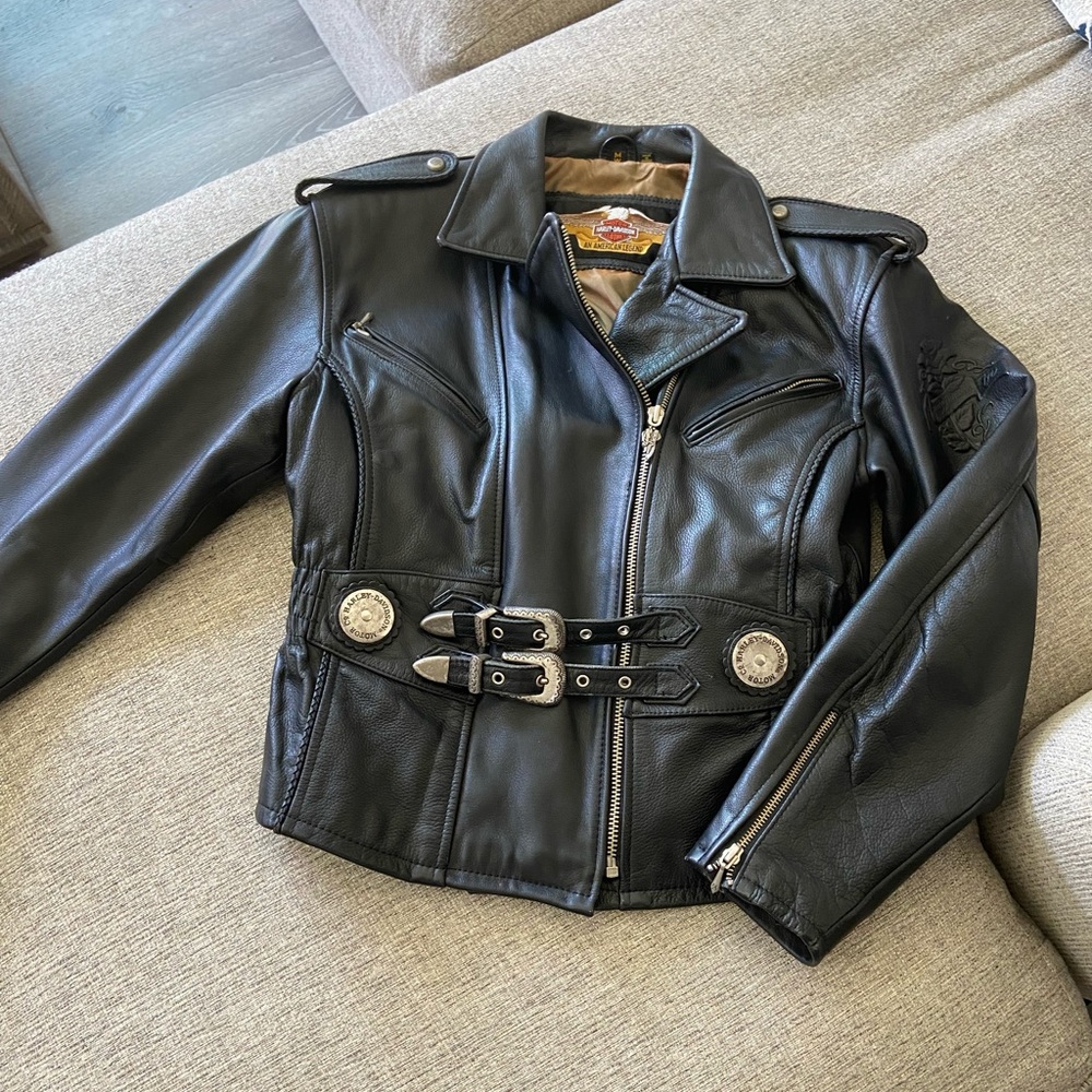 Harley-Davidson Black Leather Biker Jacket with Silver Hardware